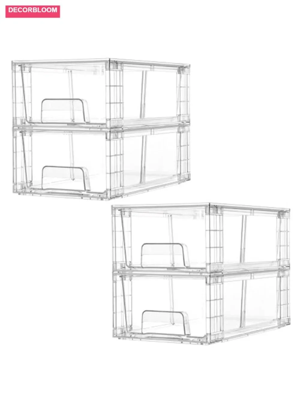 Clear Acrylic Stackable Drawer Organizers 4 Pack with Handles Removable